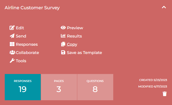 Dashboard Survey Actions